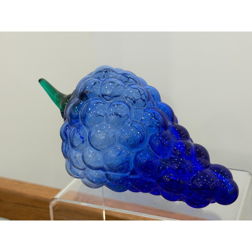 Hand blown Glass Grapes Mid Century Cobalt Blue 8.25" Fruit Art - Picture 3 of 9